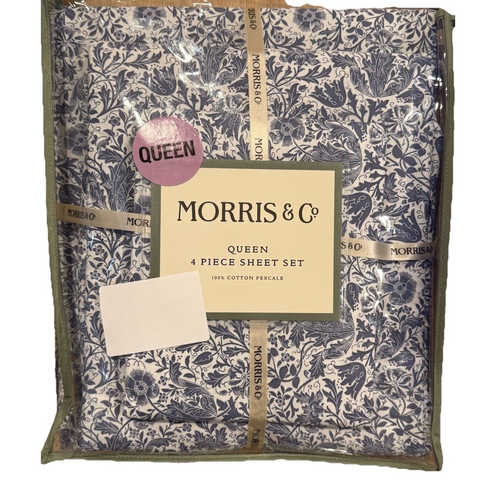 Morris & Co. Blue Botanical Standard Pillowcases - Set of 2 - 100% Cotton - NWT